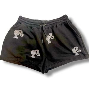 Barbie Logo Shorts‎ size 12 Rhinestone detail Black 2023 Mattel Stretch Waist